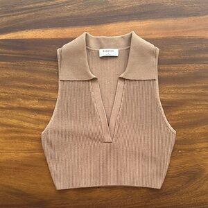 Babaton Camel Ribbed Knit Sleeveless Top